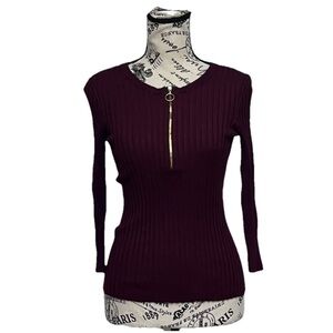 Vintage Y2k INC Purple Ribbed Zipper Sweater Slim Cropped Forest Fairy Hippie PM